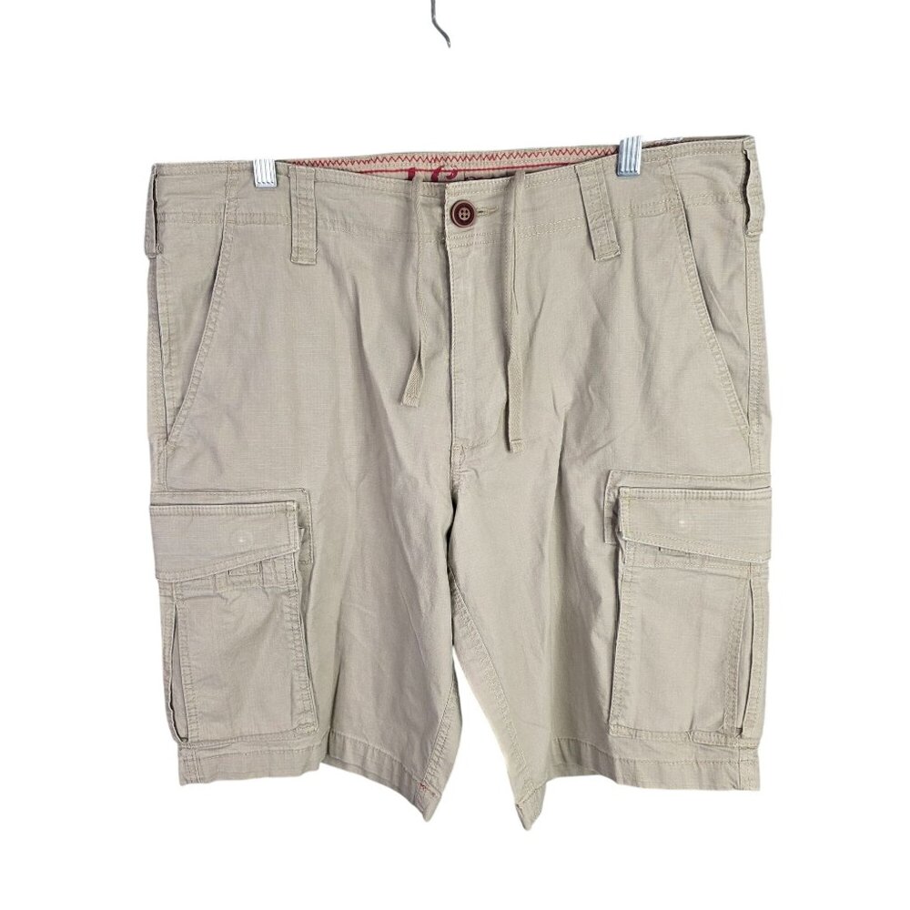 Mens Red Camel Beige Cargo Shorts Cotton Stretch 11" Inseam Drawstring Size 36
